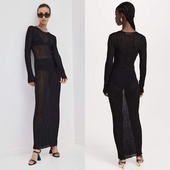 Lioness Dresses & Skirts - Lioness Prophecy Maxi Sheer Dress Black Onyx Ribbed Knit Crewneck Long Sleeves